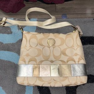 Coach crossbody with metallic stripe